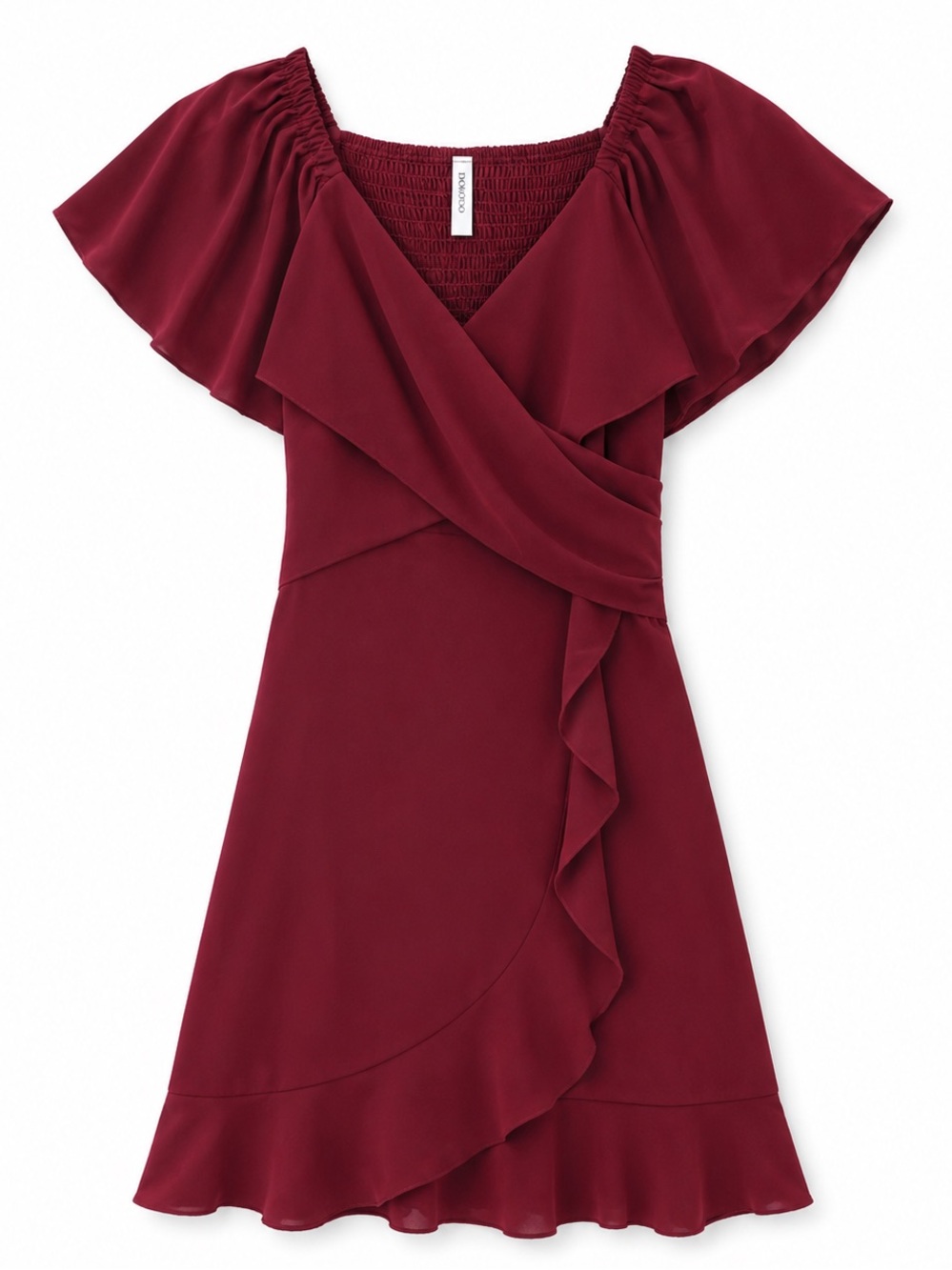 Dokotoo Burgundy Ruffle Wrap Mini Dress Flutter Sleeve Smocked S
